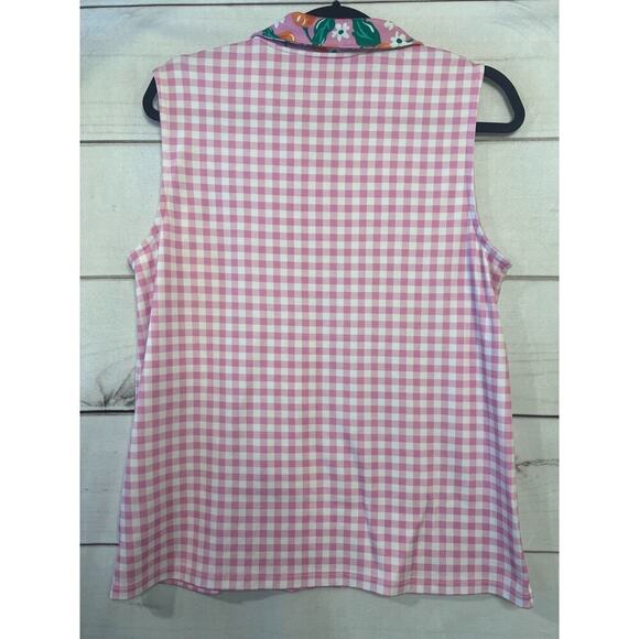 Draper James For Land's End Size LG Sleeveless Polo Pink White Check Print EUC - Picture 2 of 6